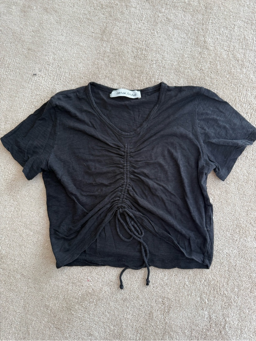 Women's Black Ruched Drawstring Crop Top